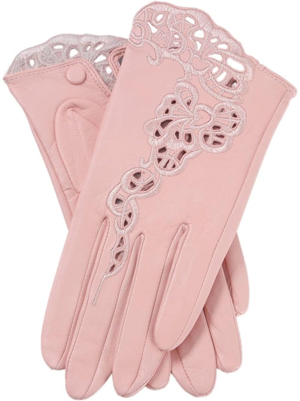 Women's Pink Unlined Touchscreen Genuine Leather Floral Sheepskin Gloves
